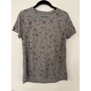 Harry Potter Gray Medium Short Sleeve Tee Iconic Symbols Gryffindor Slytherin